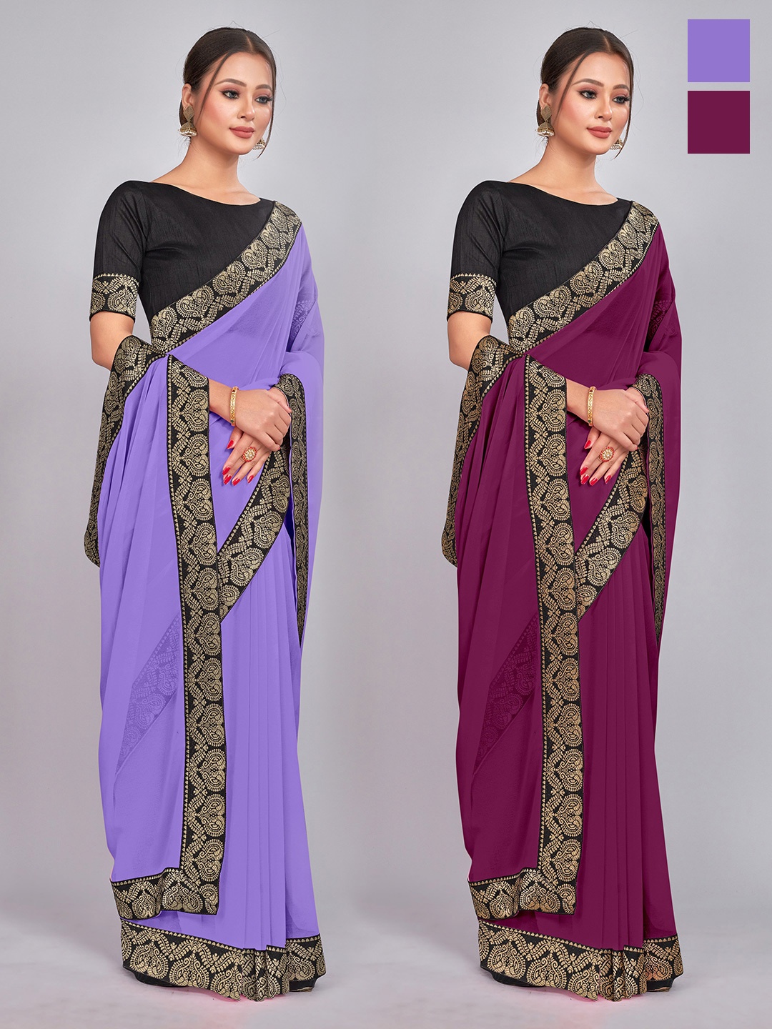 

CastilloFab Selection Of 2 Pure Georgette Sarees, Lavender
