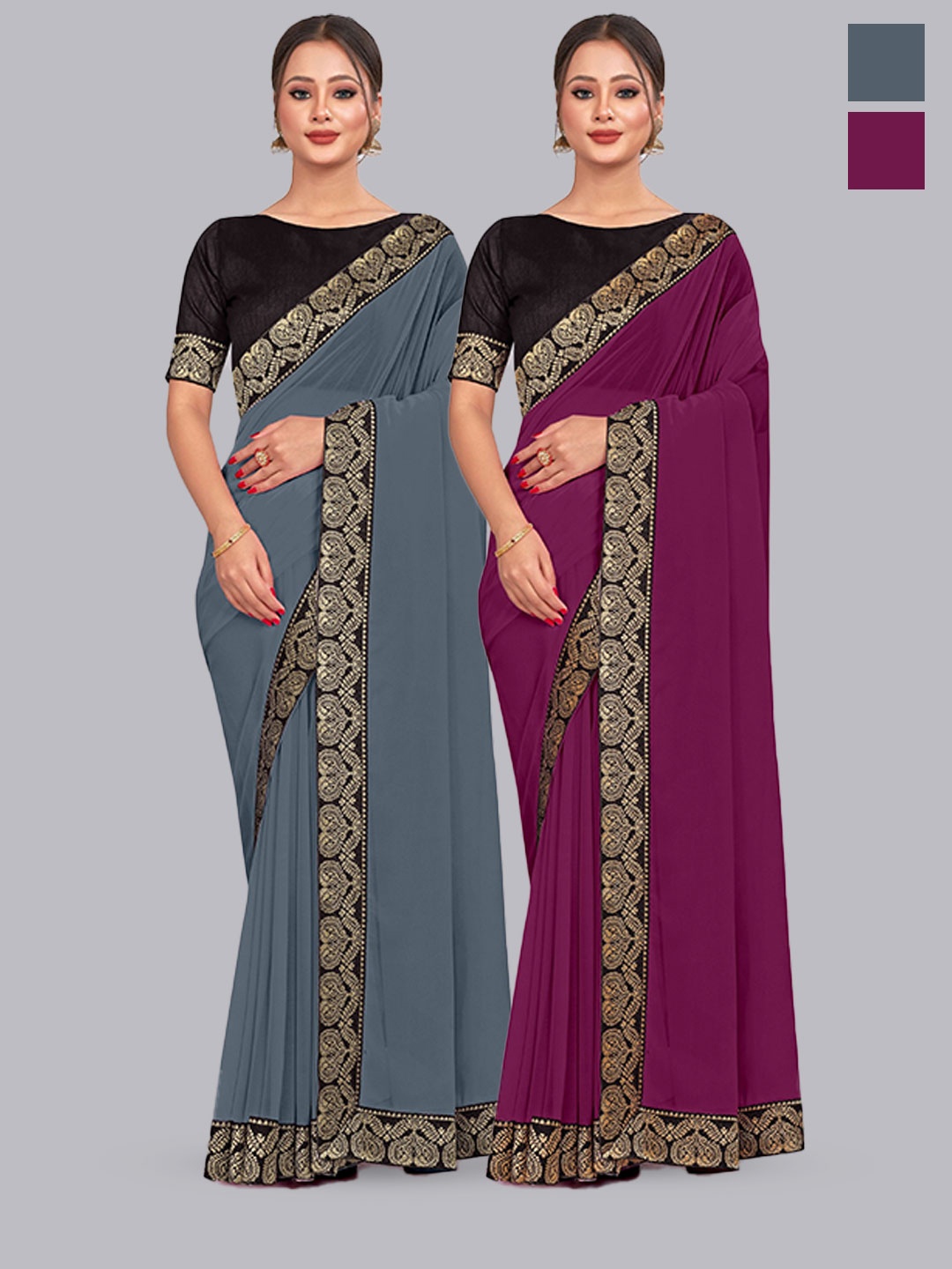 

CastilloFab Selection Of 2 Pure Georgette Sarees, Grey