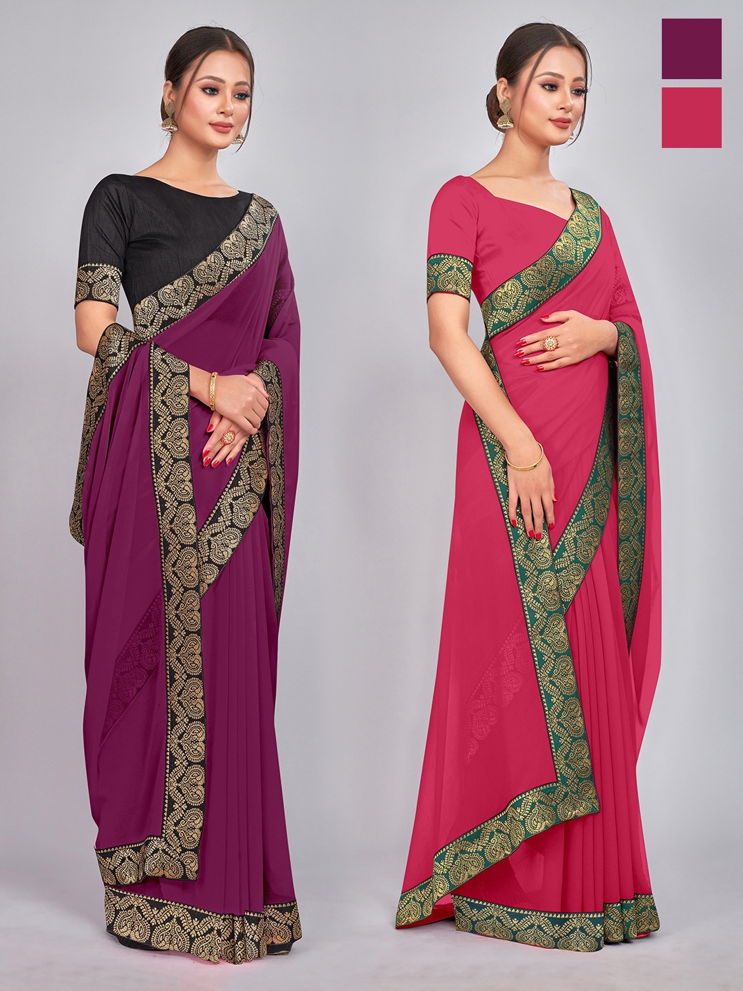 

CastilloFab Zari Pure Georgette Saree, Burgundy