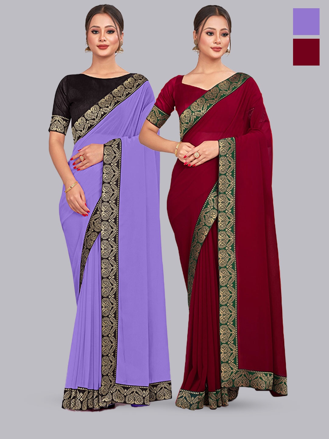

CastilloFab Selection Of 2 Pure Georgette Sarees, Lavender