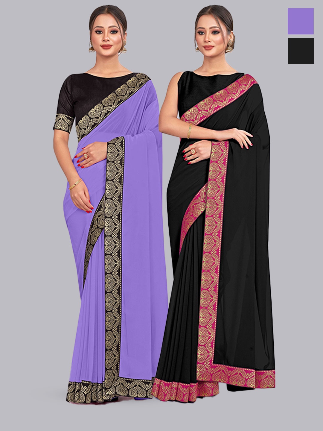 

CastilloFab Selection Of 2 Pure Georgette Sarees, Lavender
