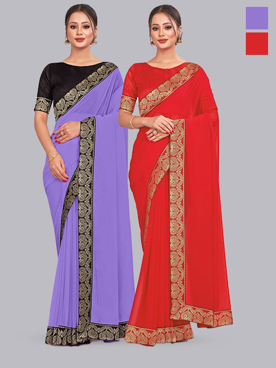 

CastilloFab Selection Of 2 Pure Georgette Sarees, Lavender