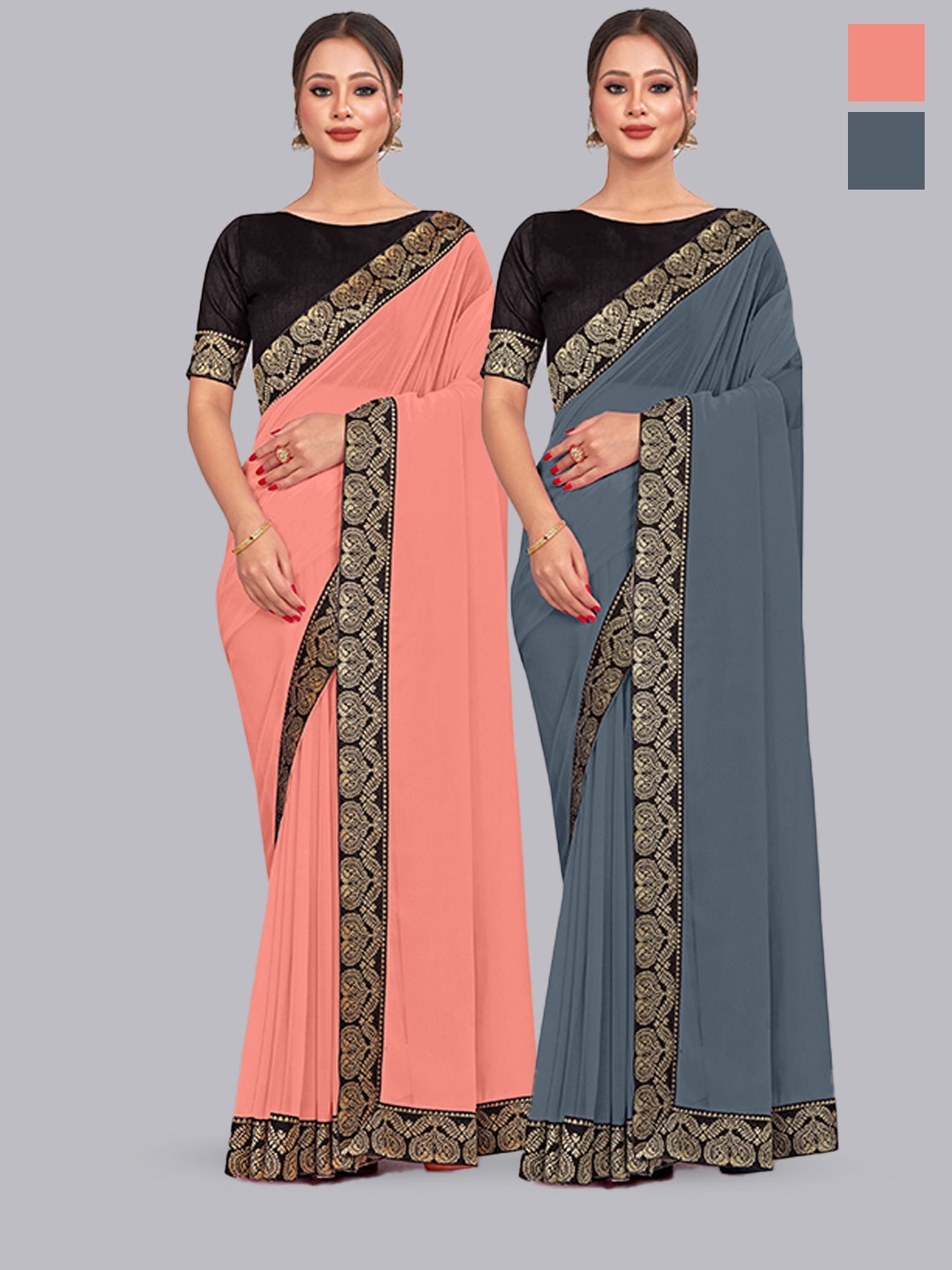 

CastilloFab Selection Of 2 Pure Georgette Sarees, Peach