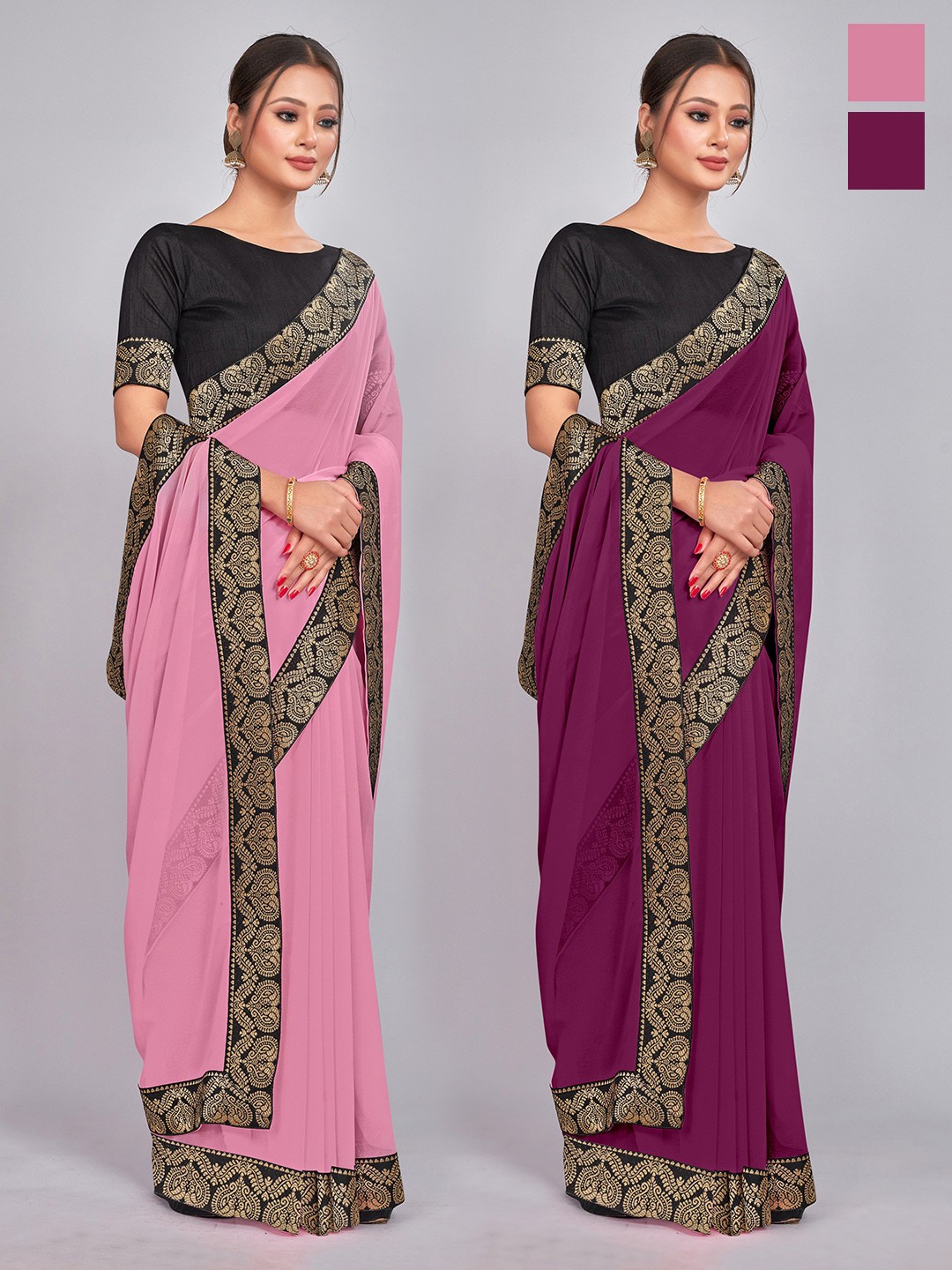 

CastilloFab Selection Of 2 Pure Georgette Sarees, Pink