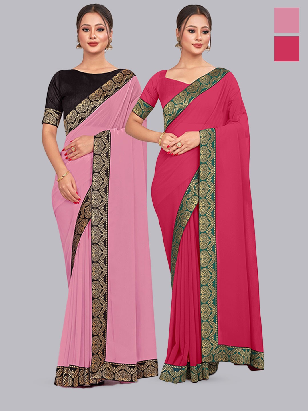 

CastilloFab Selection Of 2 Pure Georgette Sarees, Pink