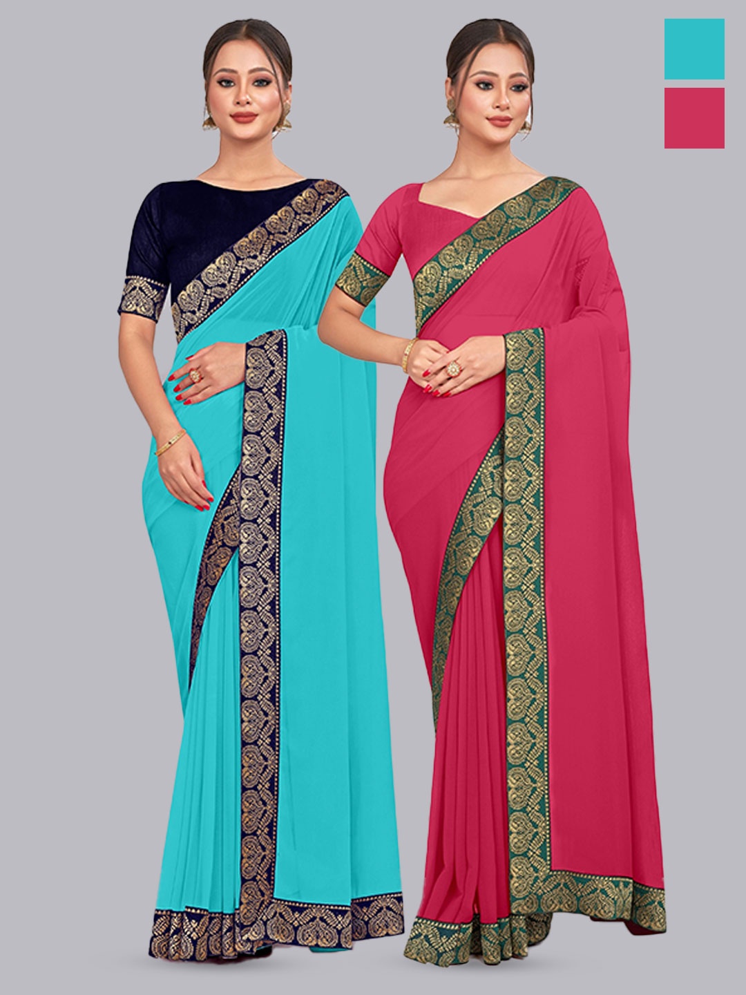 

CastilloFab Selection Of 2 Pure Georgette Sarees, Turquoise blue