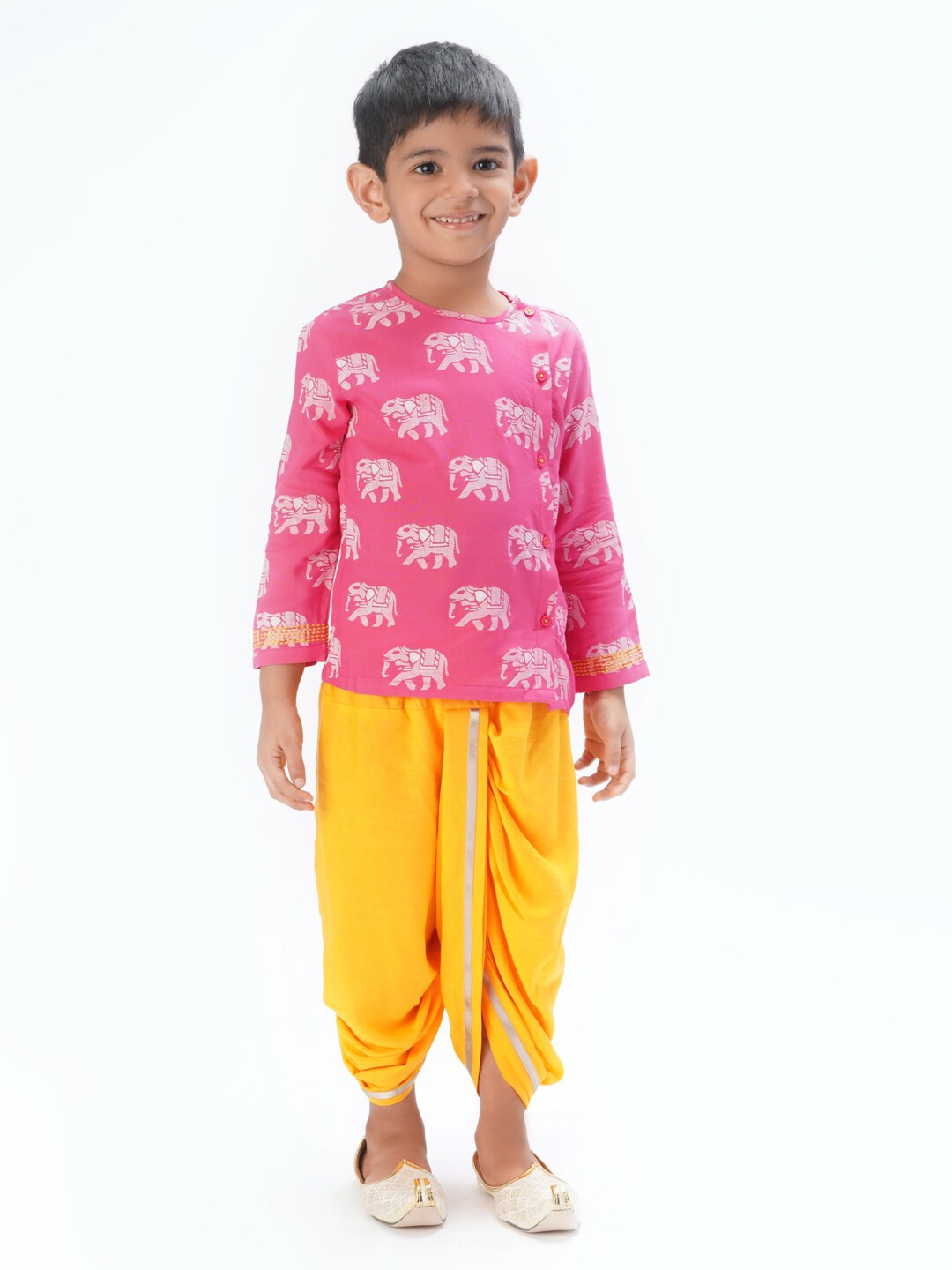 

LIL DRAMA Boys Elepant Printed Regular Kurta with Dhoti Pants, Pink
