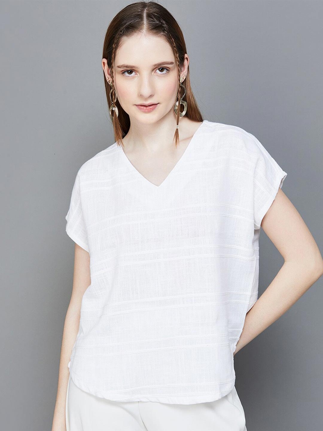 

Colour Me by Melange Extended Sleeves Cotton Boxy Top, White