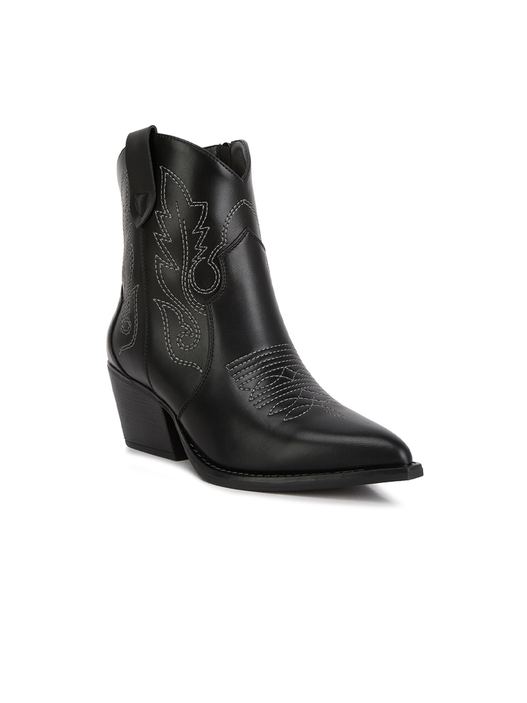 

London Rag Women Thread Work Detail Block-Heeled Cowboy Boots, Black