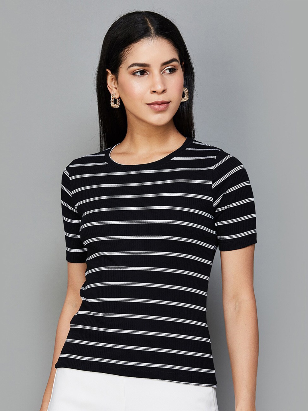 

CODE by Lifestyle Striped Cotton Top, Black