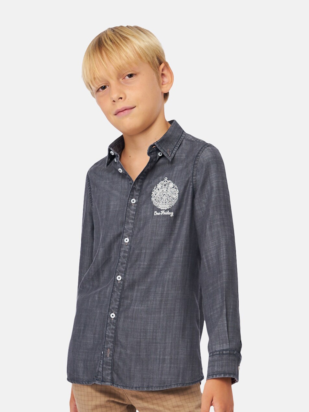 

One Friday Boys Lyocell Fabric Classic Casual Shirt, Grey