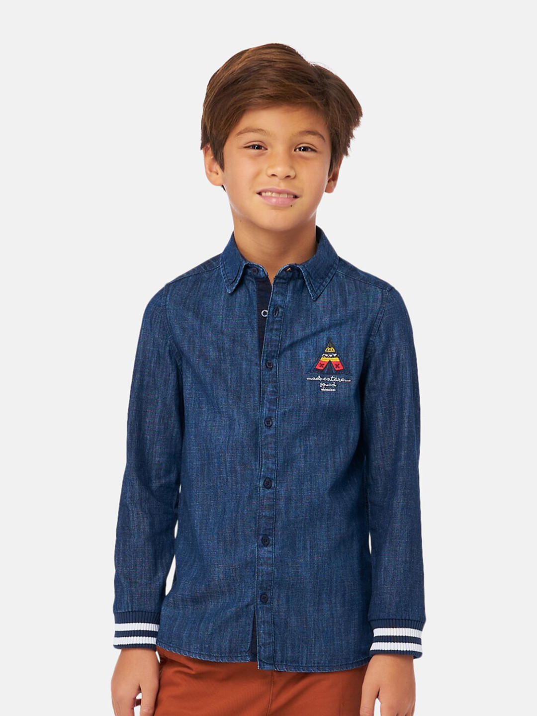 

One Friday Boys Classic Spread Collar Denim Cotton Casual Shirt, Blue