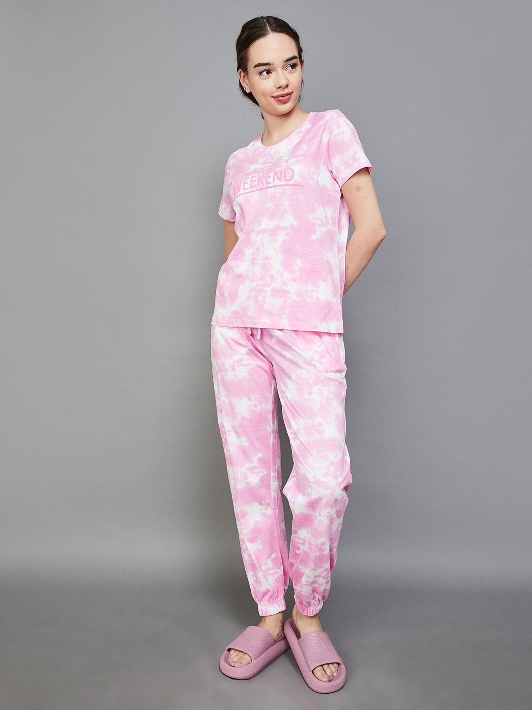 

Ginger by Lifestyle Tie & Dye Dyed Pure Cotton Night Suit, Pink