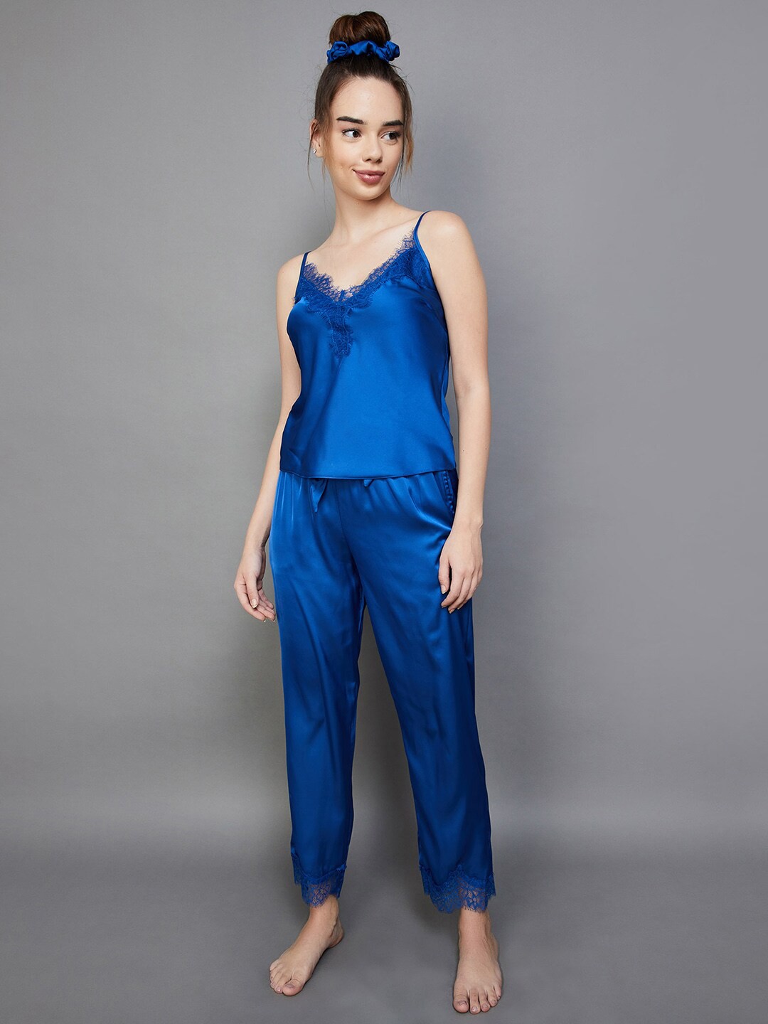 

Ginger by Lifestyle Shoulder Straps Sleeveless Lace Night Suit, Blue