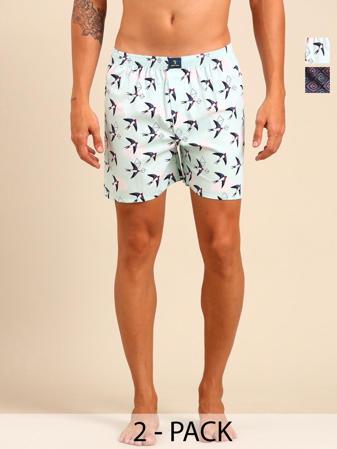 

Joven Pack Of 2 Printed Pure Cotton Boxers JB2P-RHSW, Navy blue