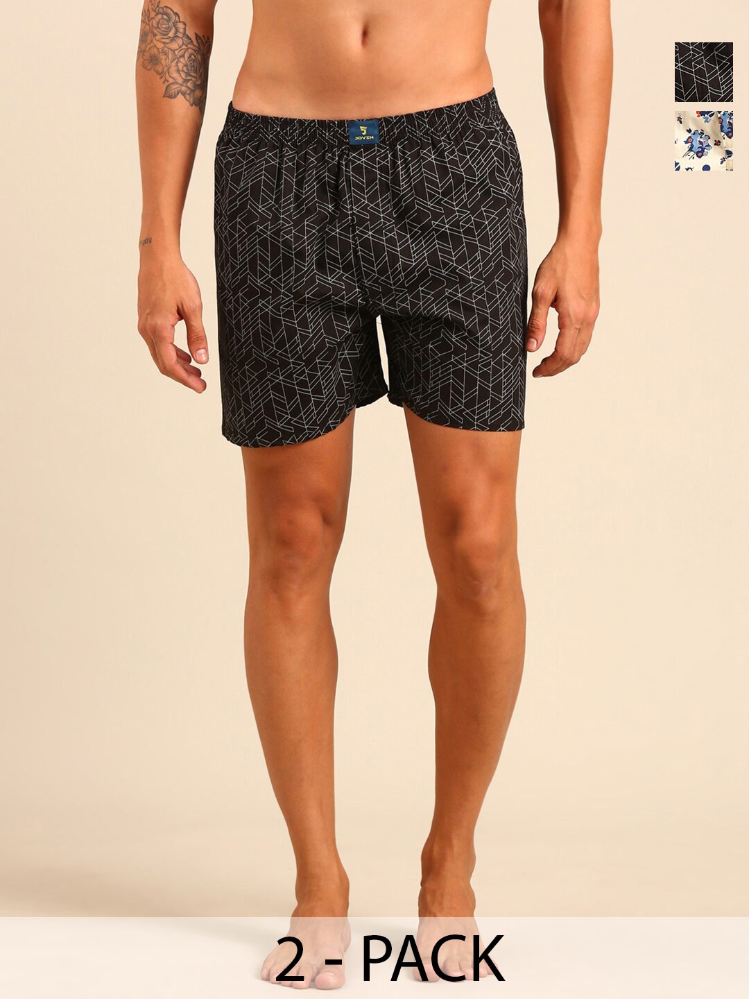 

Joven Pack Of 2 Printed Anti Shrink Pure Cotton Boxers JB2P-SUTC, Off white