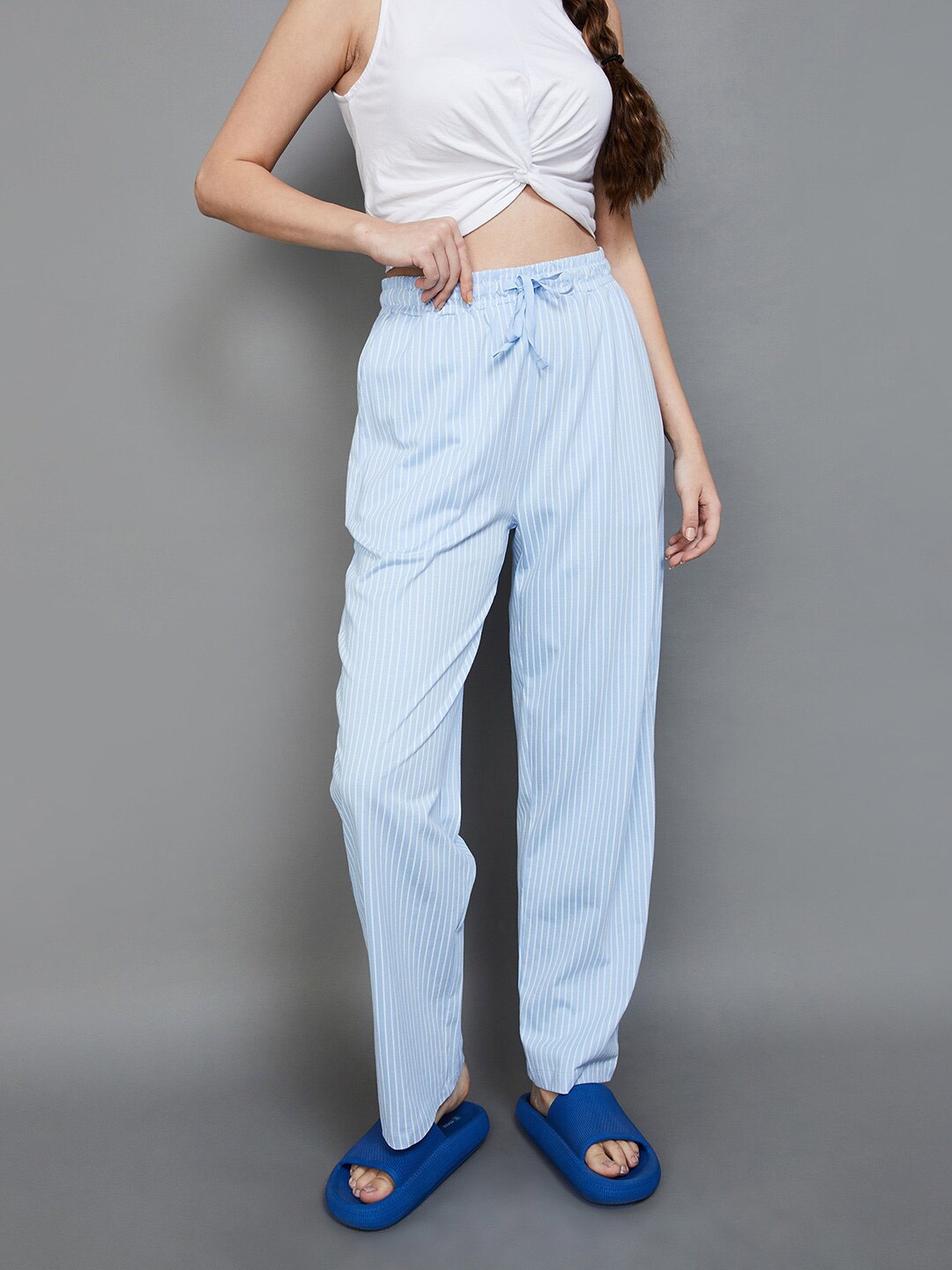 

Ginger by Lifestyle Women Striped Mid-Rise Lounge Pants, Blue