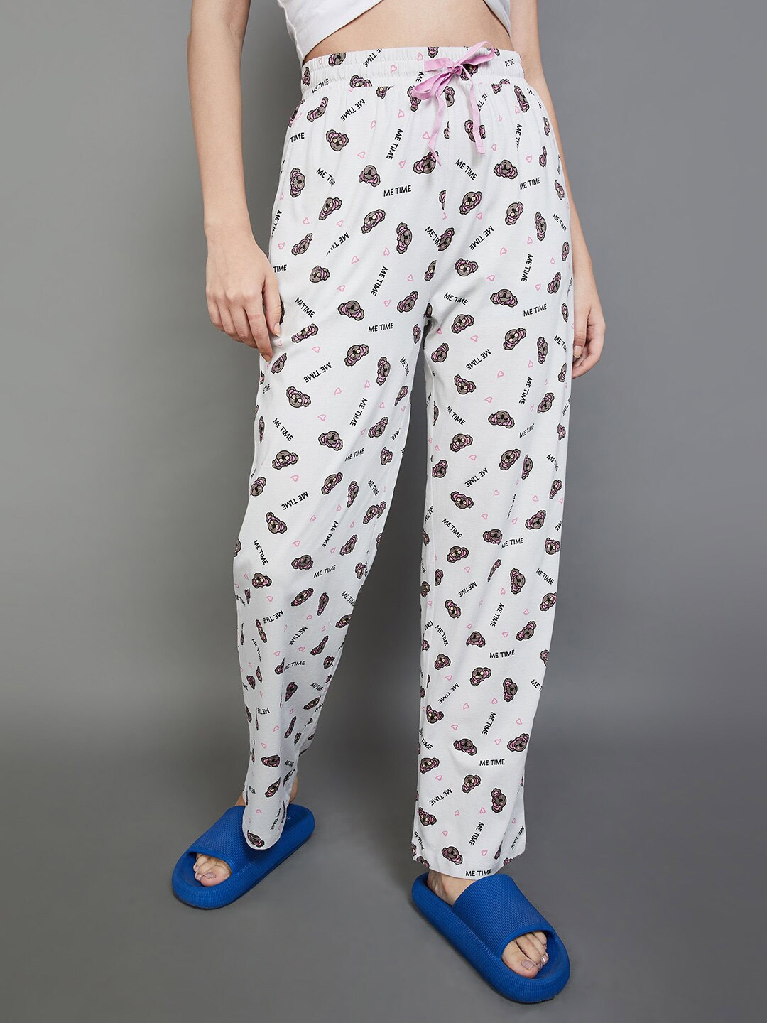 

Ginger by Lifestyle Women Printed Mid-Rise Pure Cotton Lounge Pants, Grey