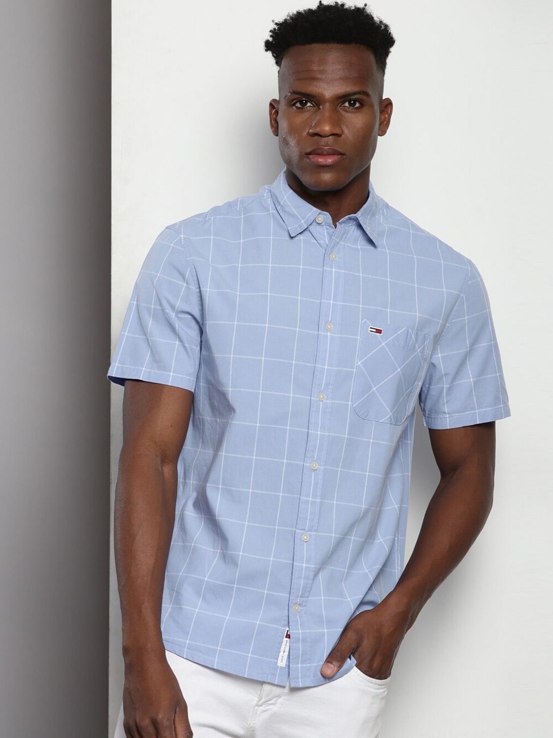 

Tommy Hilfiger Grid Tattersall Checks Opaque Cotton Casual Shirt, Blue