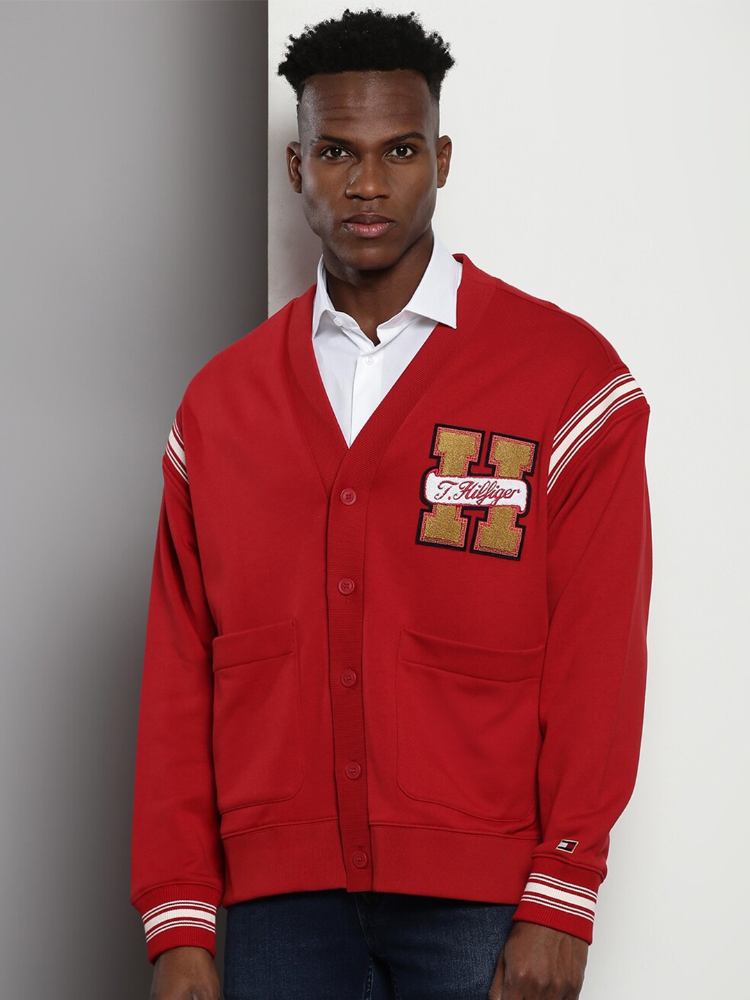 

Tommy Hilfiger V-Neck Front-Open Sweaters, Red