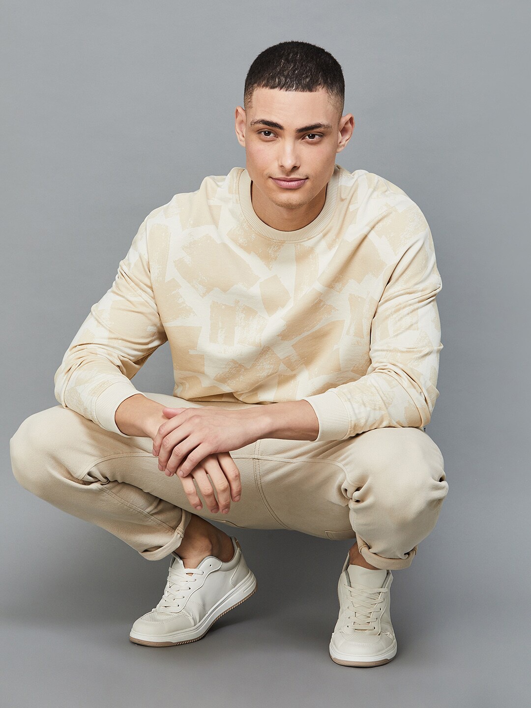 

Fame Forever by Lifestyle Abstract Printed Cotton Pullover Sweatshirt, Beige