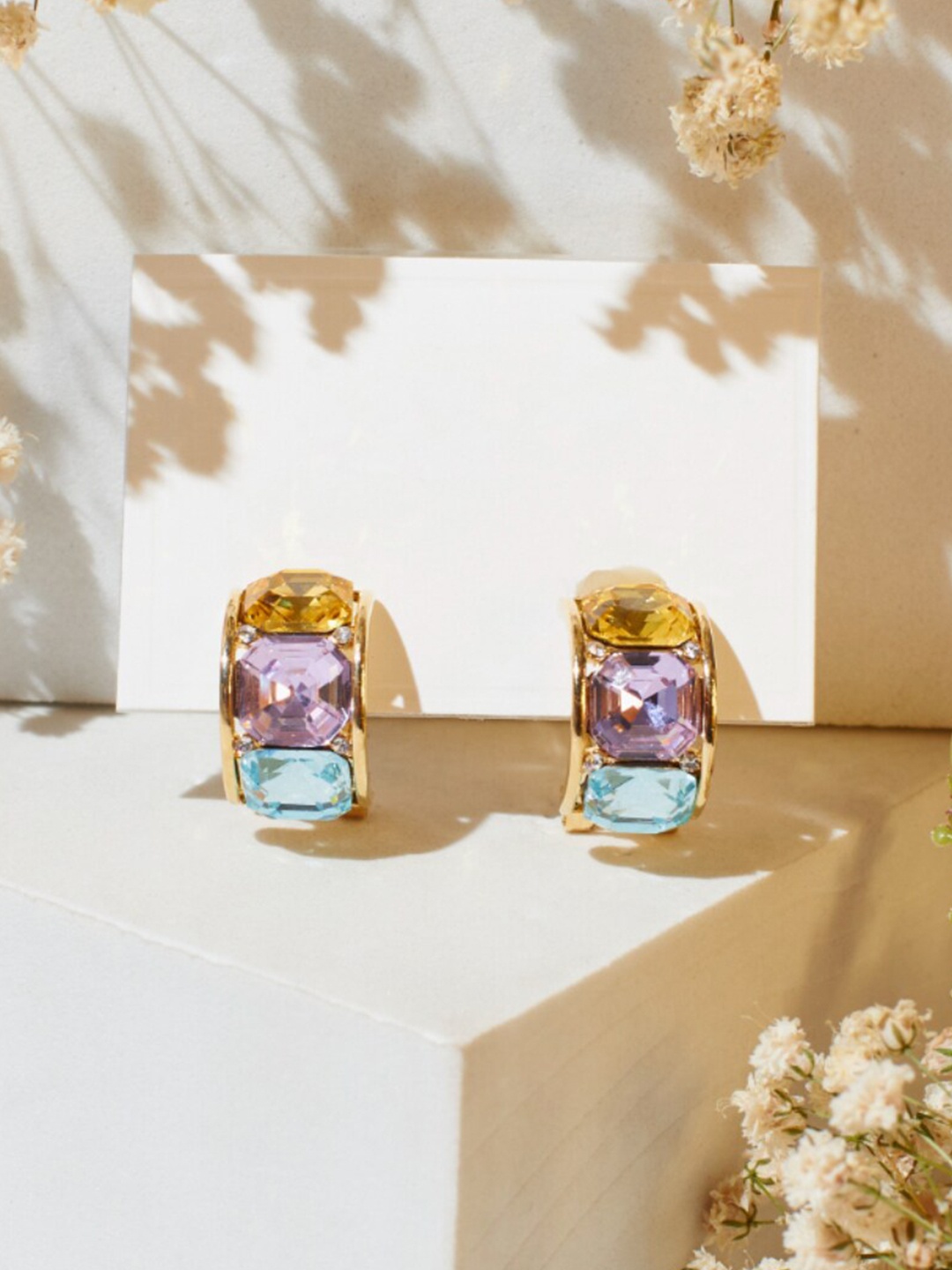 

SALTY Crystal-Studded Contemporary Hoop Earrings, Gold