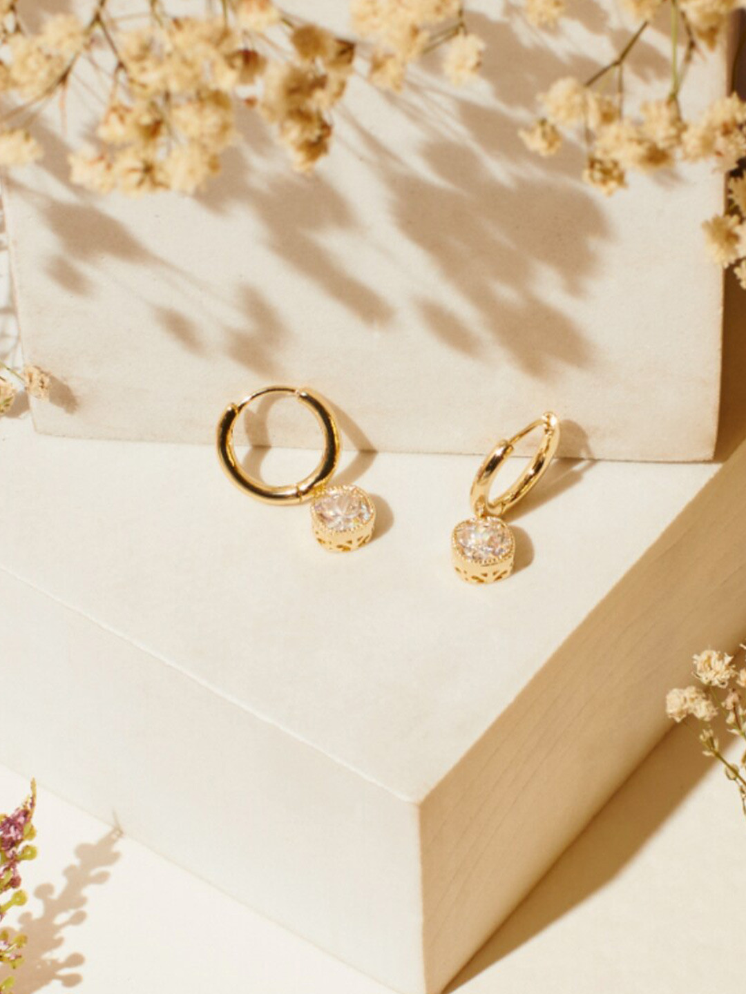 

SALTY Gold-Plated Stones Studded Circular Hoop Earrings