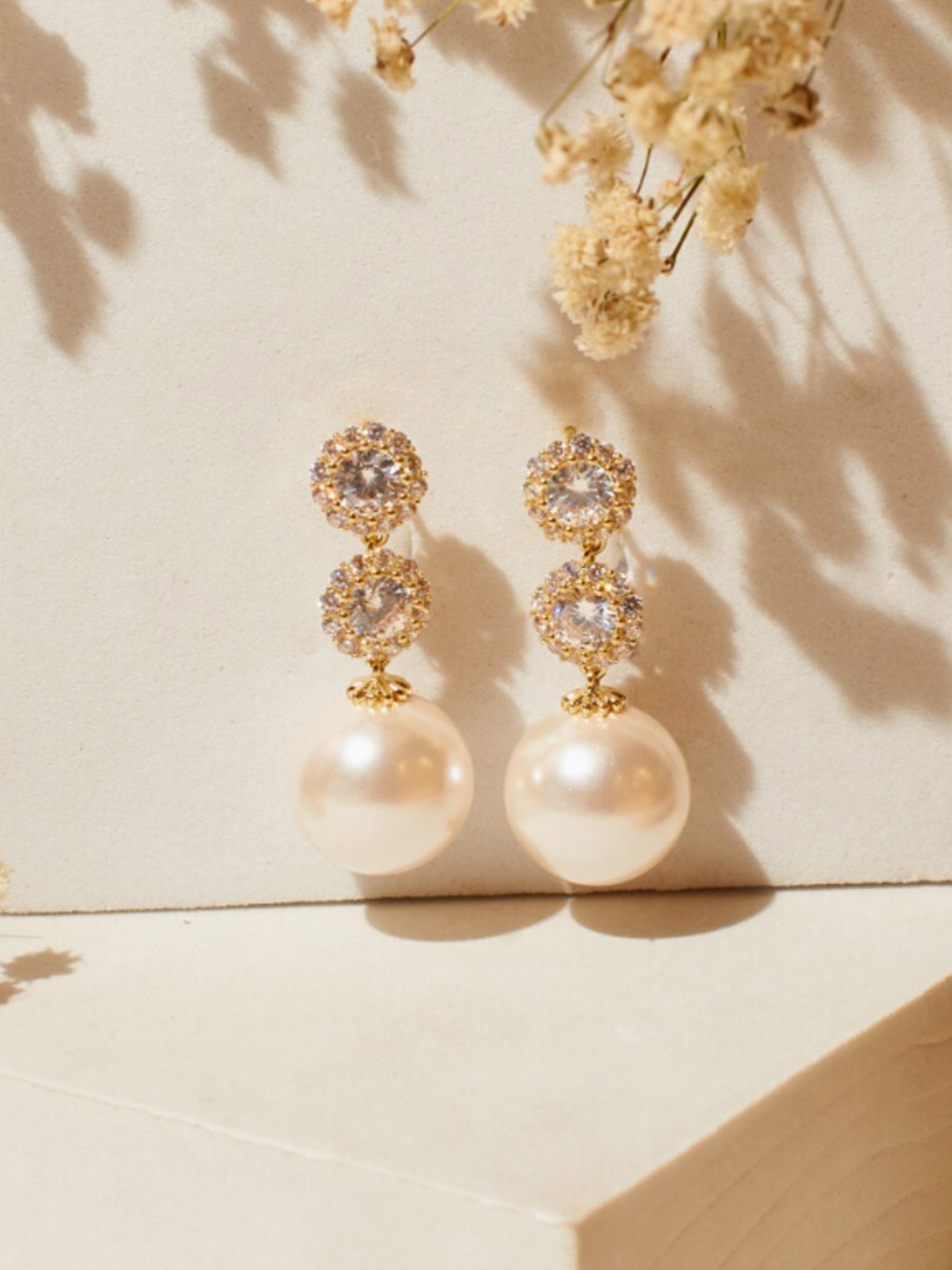 

SALTY Gold-Plated Stones Studded Contemporary Drop Earrings