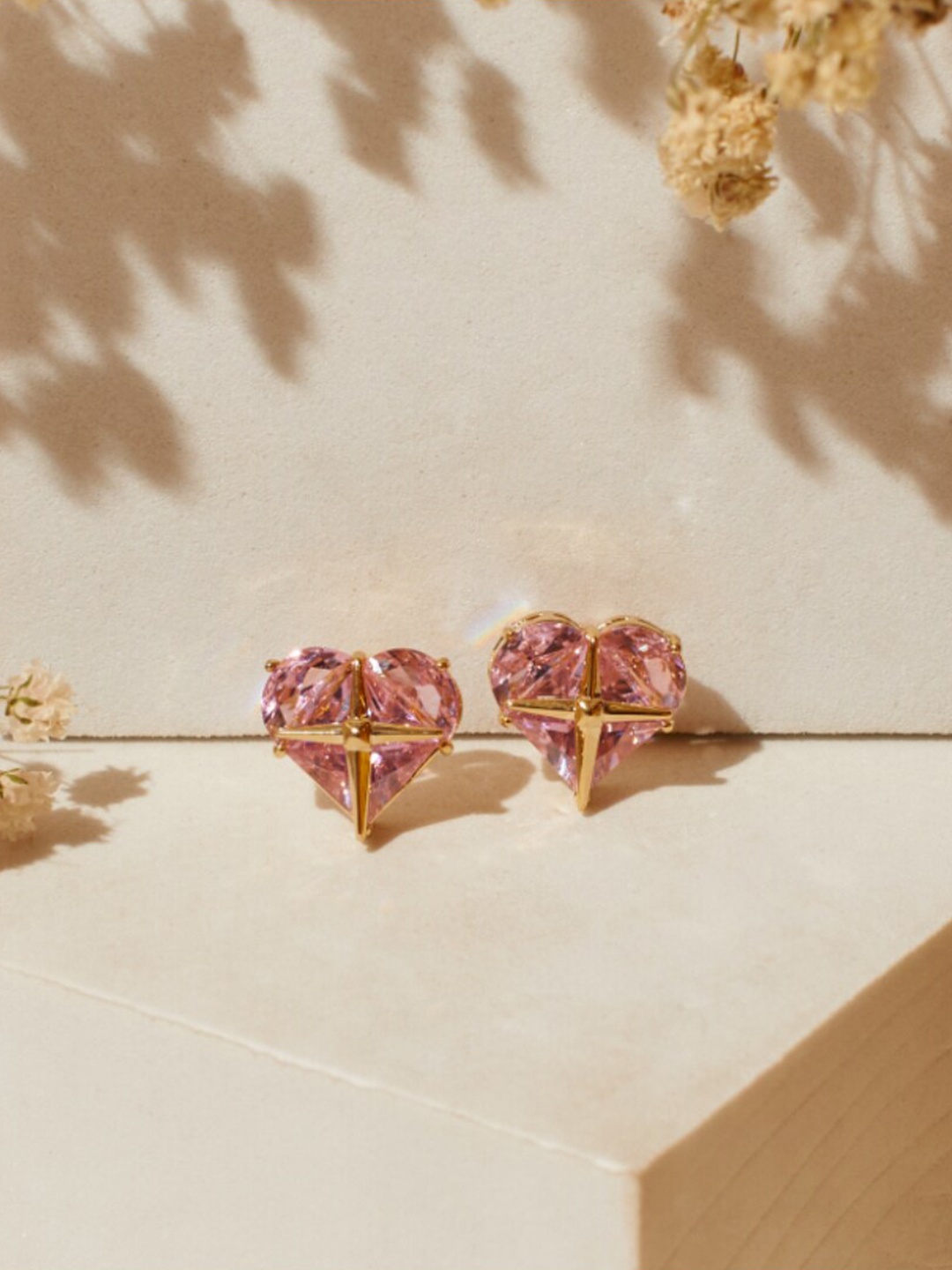 

SALTY Crystal-Studded Heart Shaped Studs Earrings, Gold