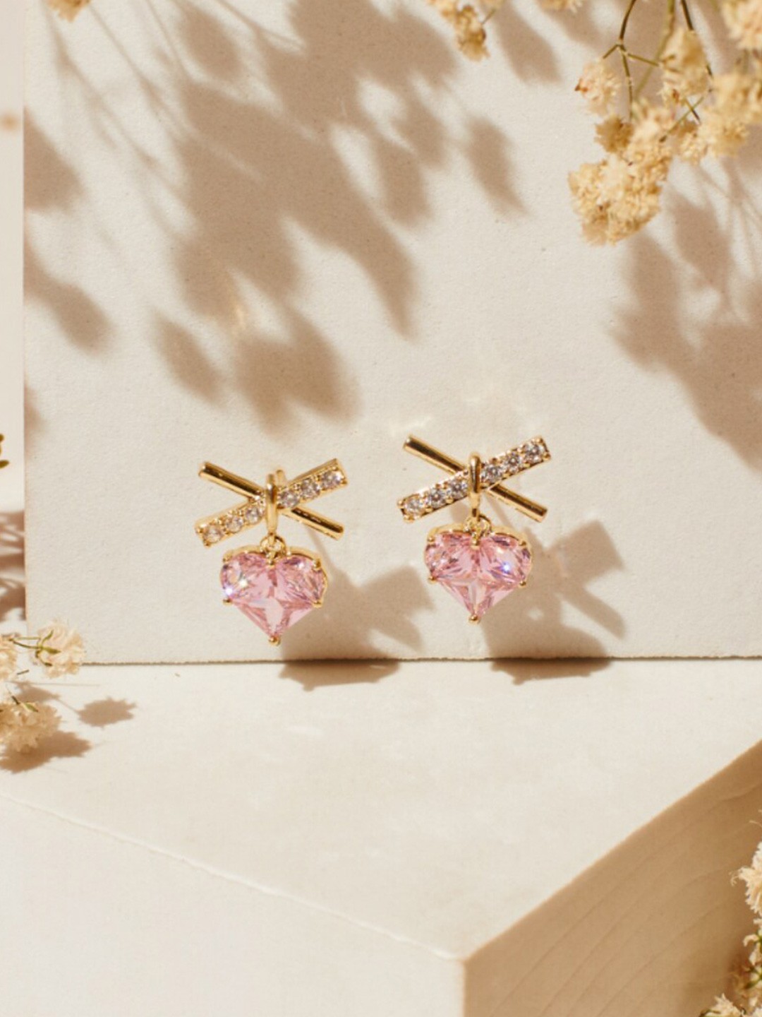 

SALTY Gold-Plated Artificial Stones-Studded Contemporary Drop Earrings