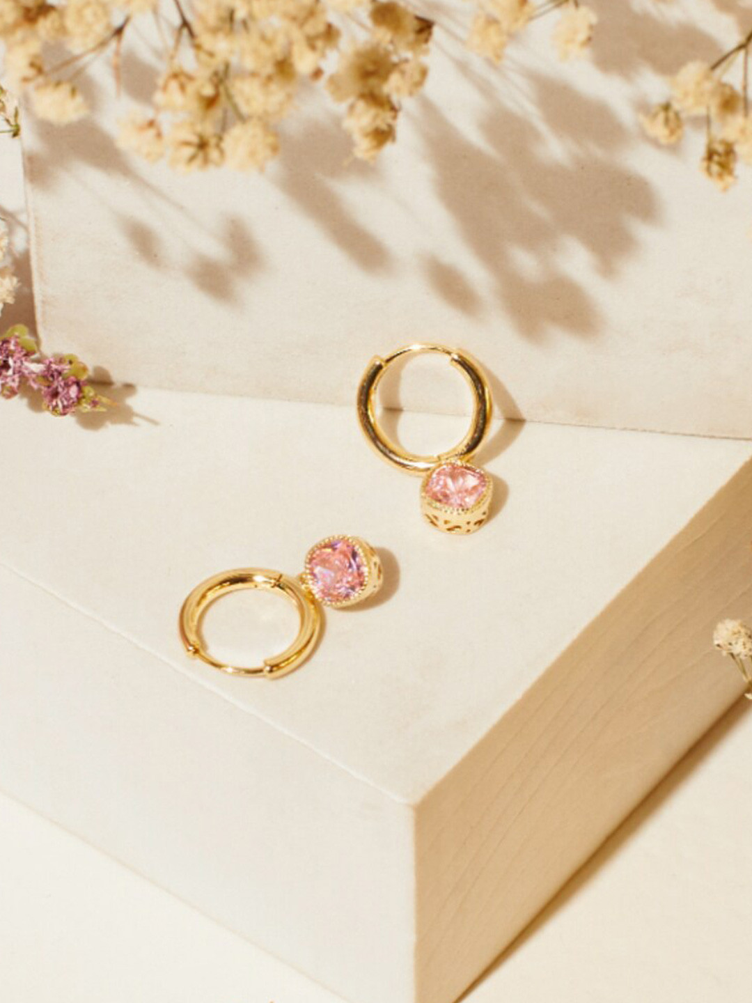 

SALTY Gold-Plated Artificial Stones-Studded Hoop Earrings