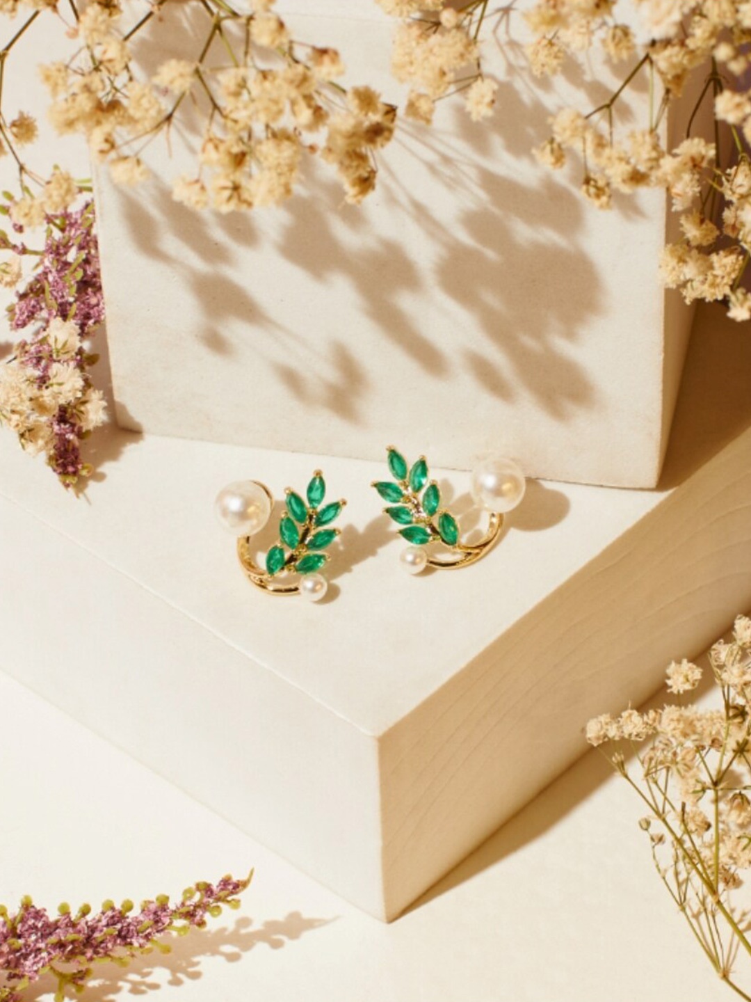 

SALTY Gold-Plated Artificial Stones-Studded Stud Earrings