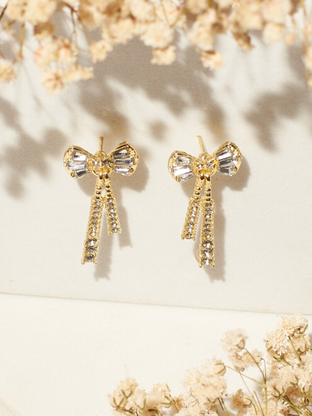 

SALTY Gold-Plated Artificial Stones-Studded Drop Earrings
