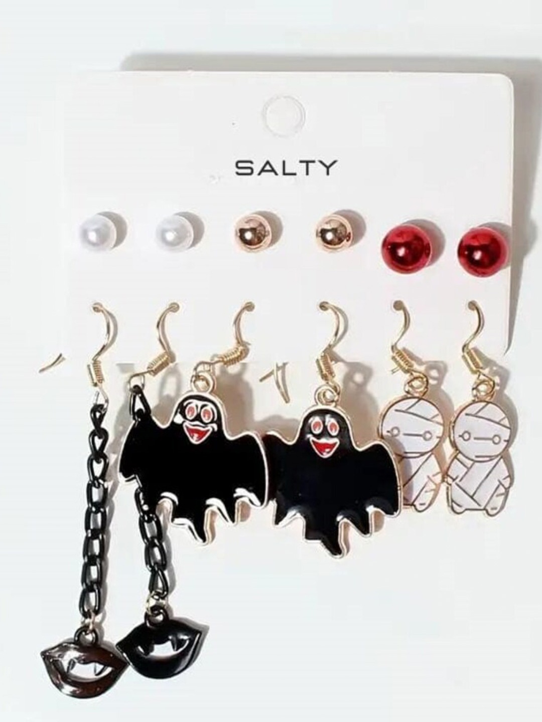 

SALTY Set of 6 Studded & Beaded Contemporary Studs, Gold