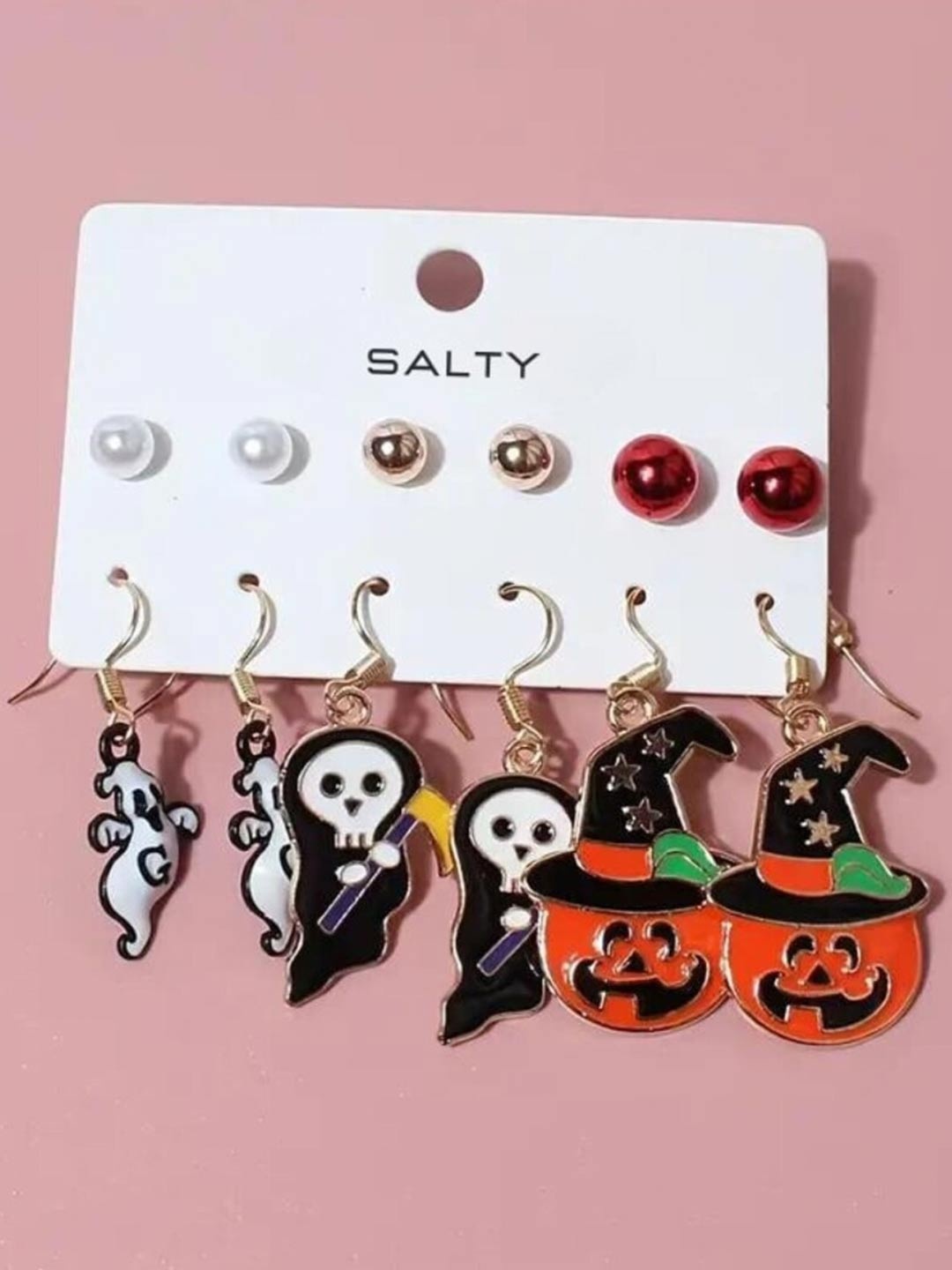 

SALTY Set Of 6 Contemporary Earrings, Gold