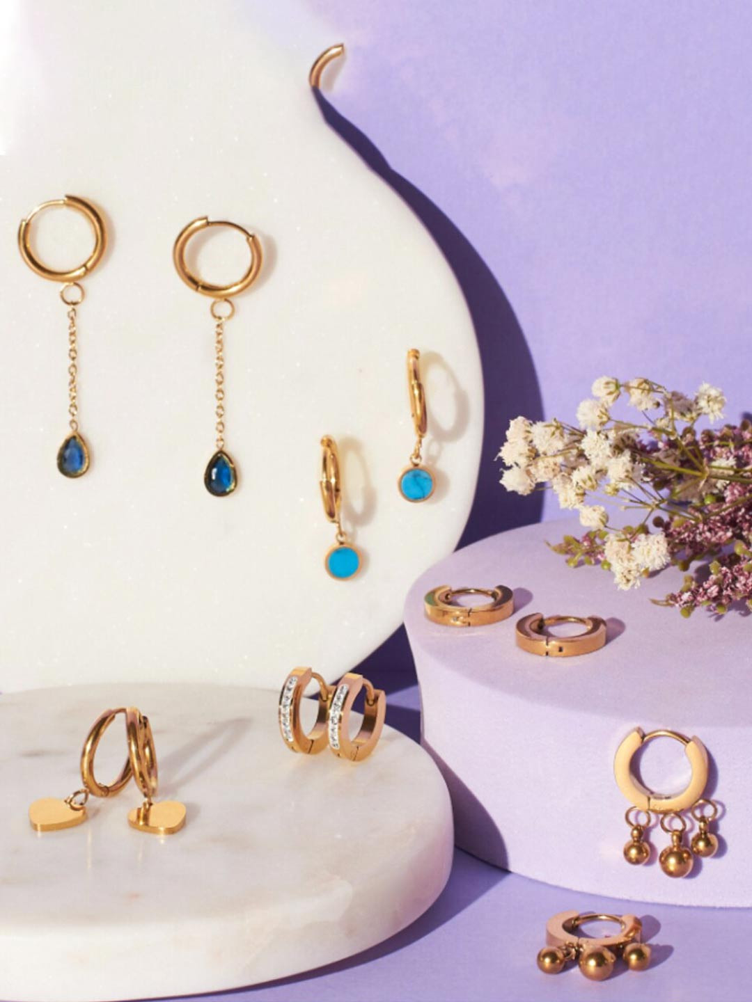 

SALTY Set of 6 Contemporary Hoop Earrings, Gold