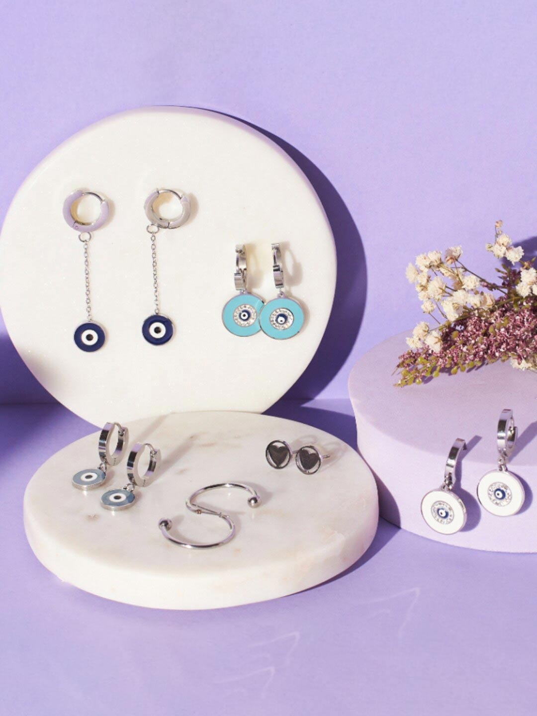 

SALTY Set of 6 Stainless Steel Hoop & Studs Earrings, Silver