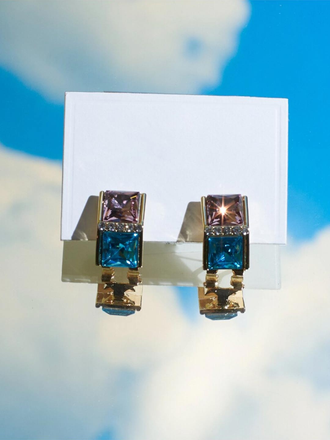 

SALTY Gold-Plated Geometric Stones Studded Drop Earrings