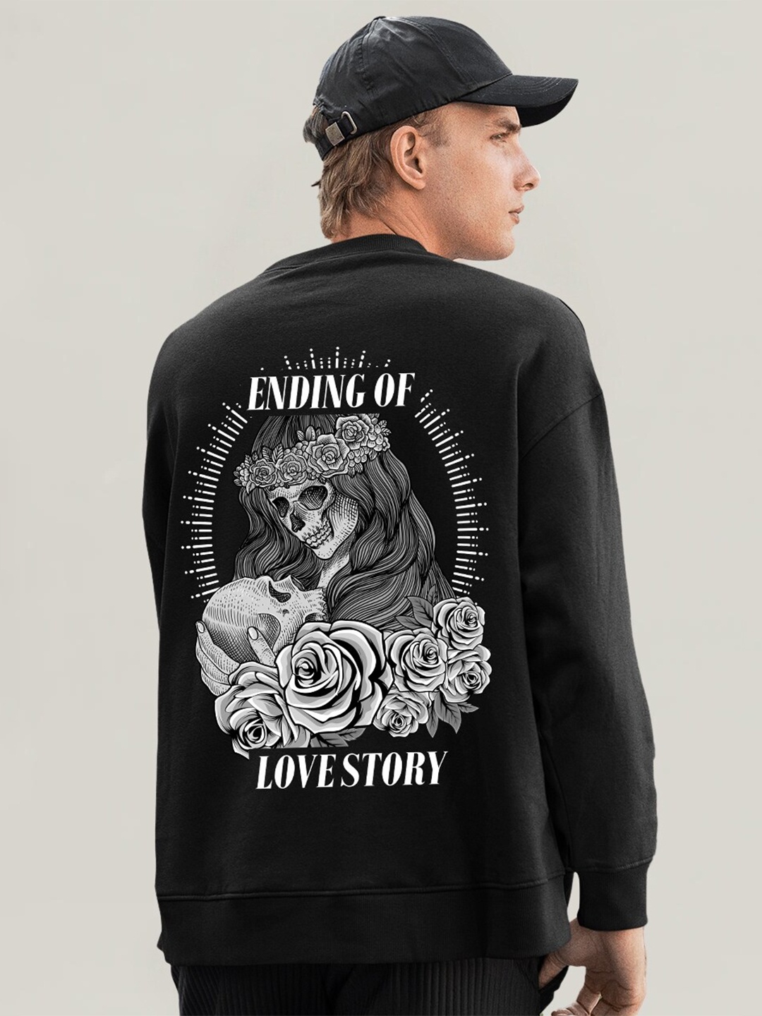 

PRONK Graphic Printed Round Neck Long Sleeves Cotton Pullover Sweatshirt, Black