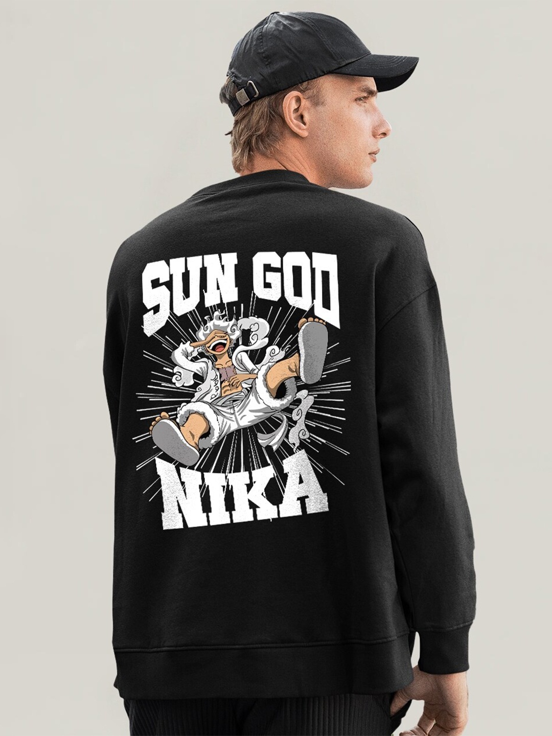 

PRONK Sun God Printed Round Neck Long Sleeves Cotton Pullover Sweatshirt, Black