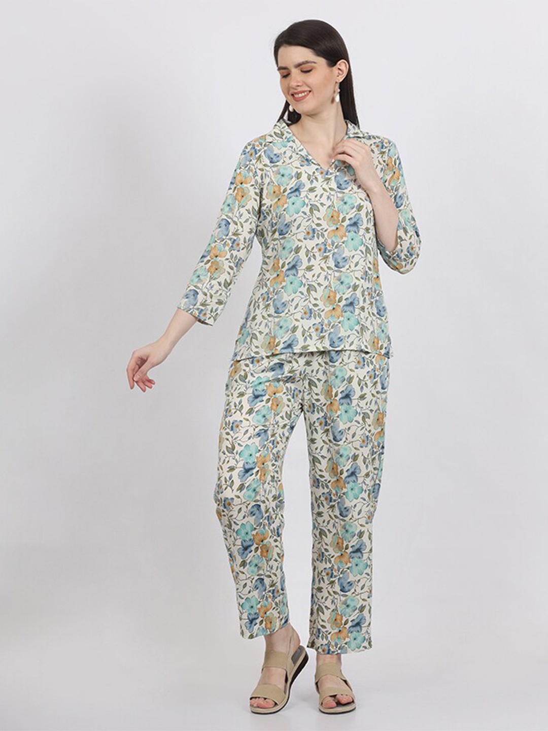 

MAIYEE Printed Top & Trouser Co-Ords Set, Blue