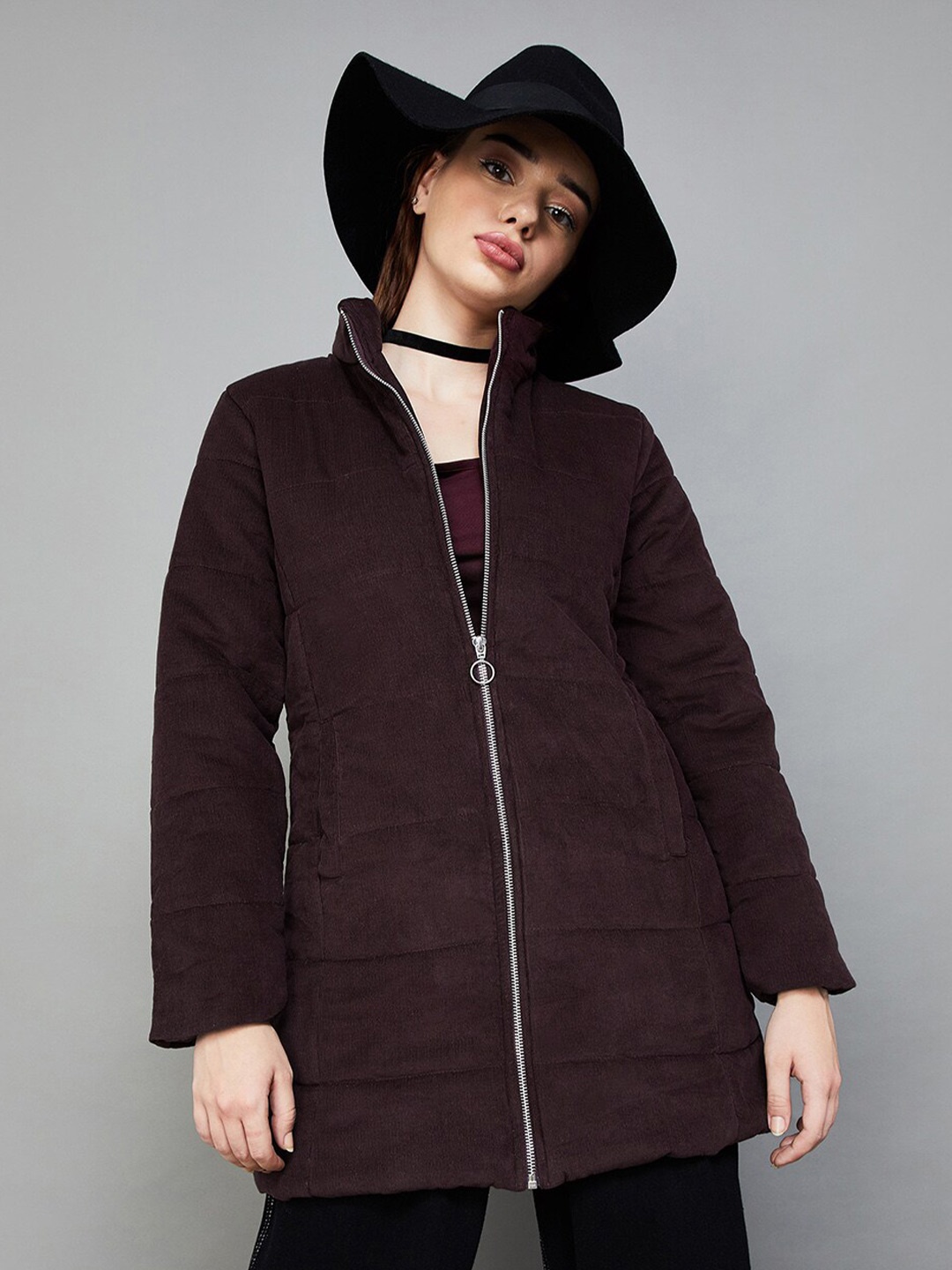 

Ginger by Lifestyle Mock Collar Longline Padded Jacket, Maroon