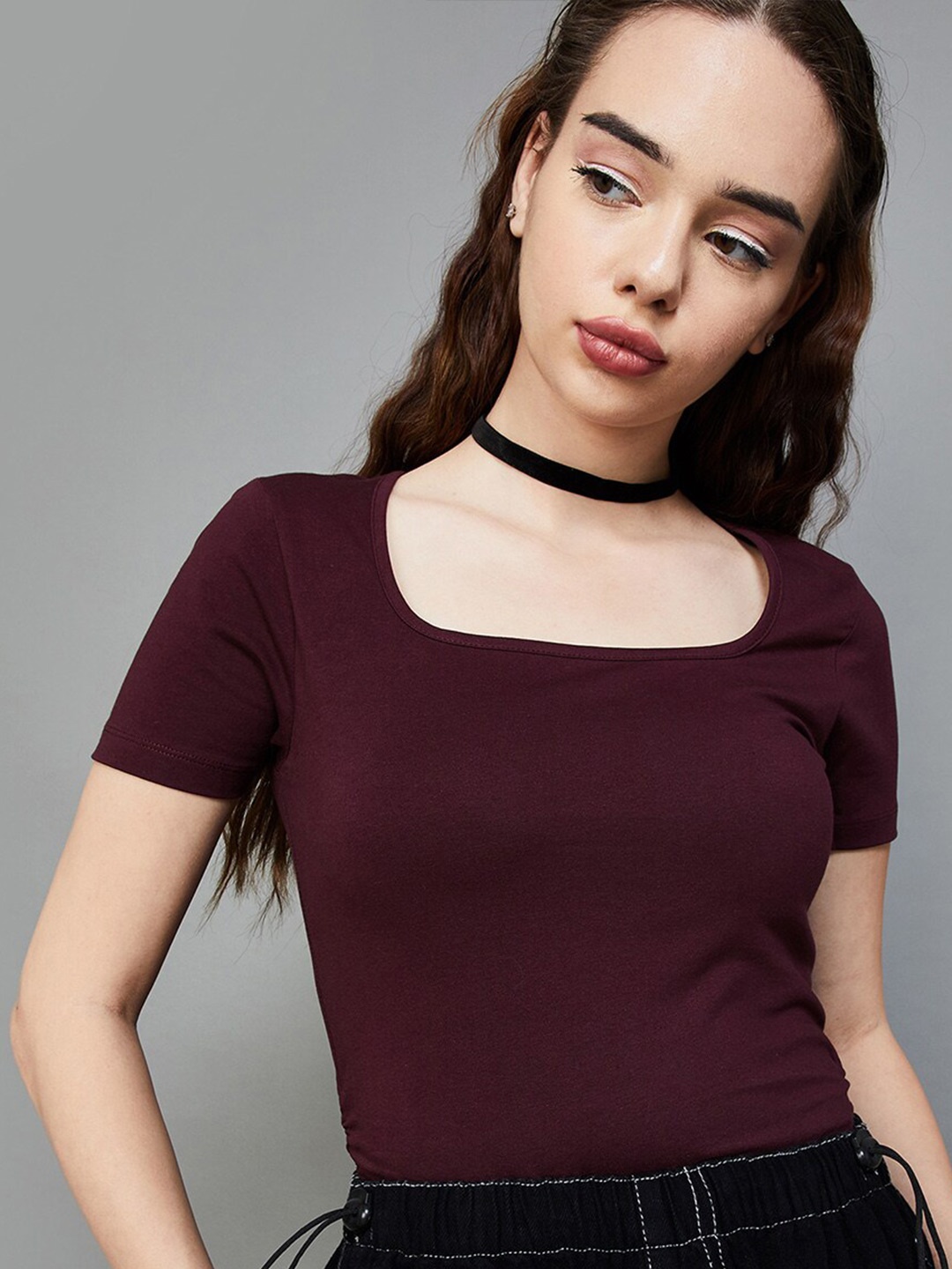 

Ginger by Lifestyle Square Neck Cotton Top, Burgundy