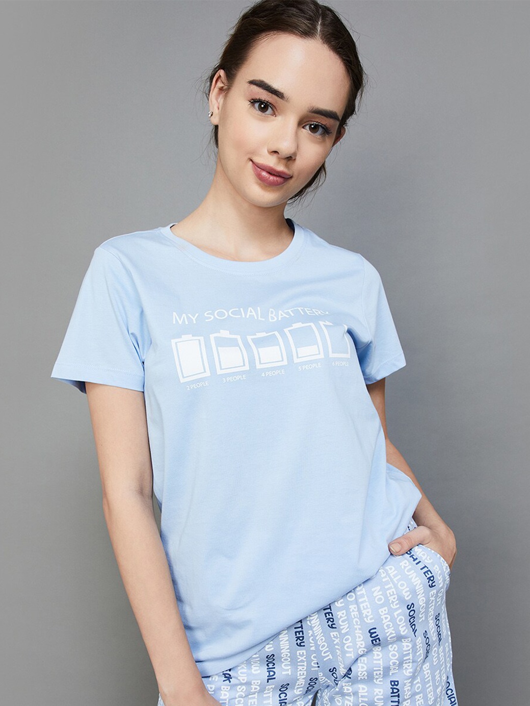 

Ginger by Lifestyle Short Sleeves Typography Printed Round Neck T-shirt, Blue