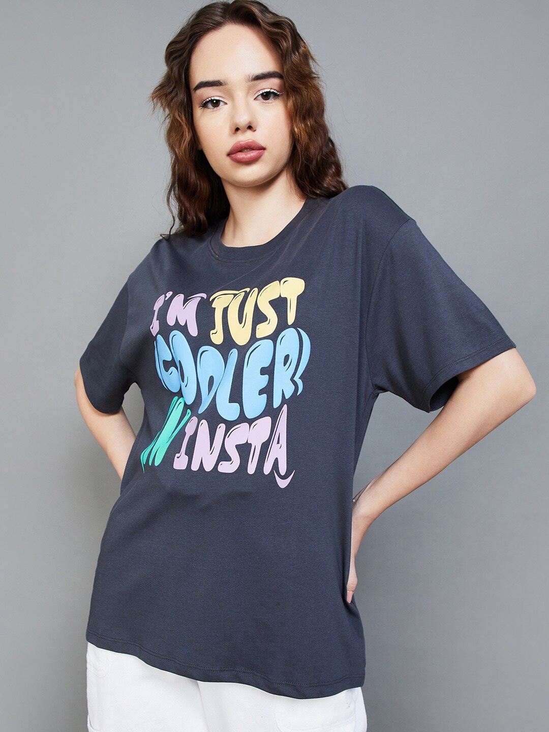 

Ginger by Lifestyle Typography Printed Cotton T-Shirt, Blue
