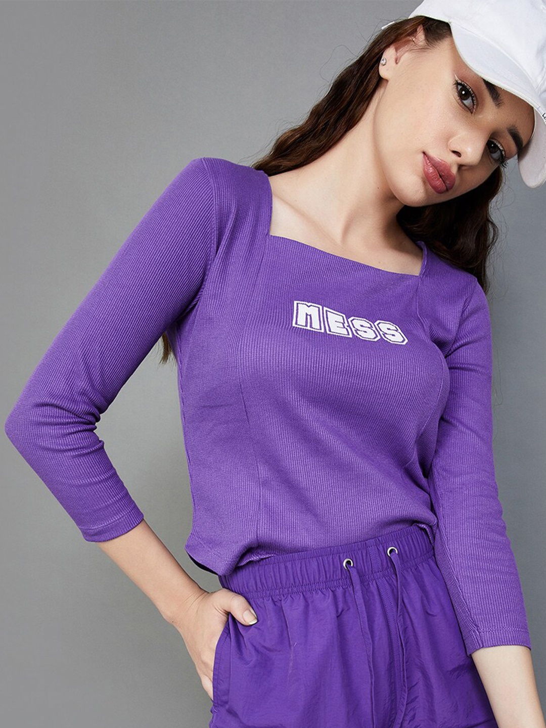 

Ginger by Lifestyle Cotton Square Neck Opaque Styled Top, Purple