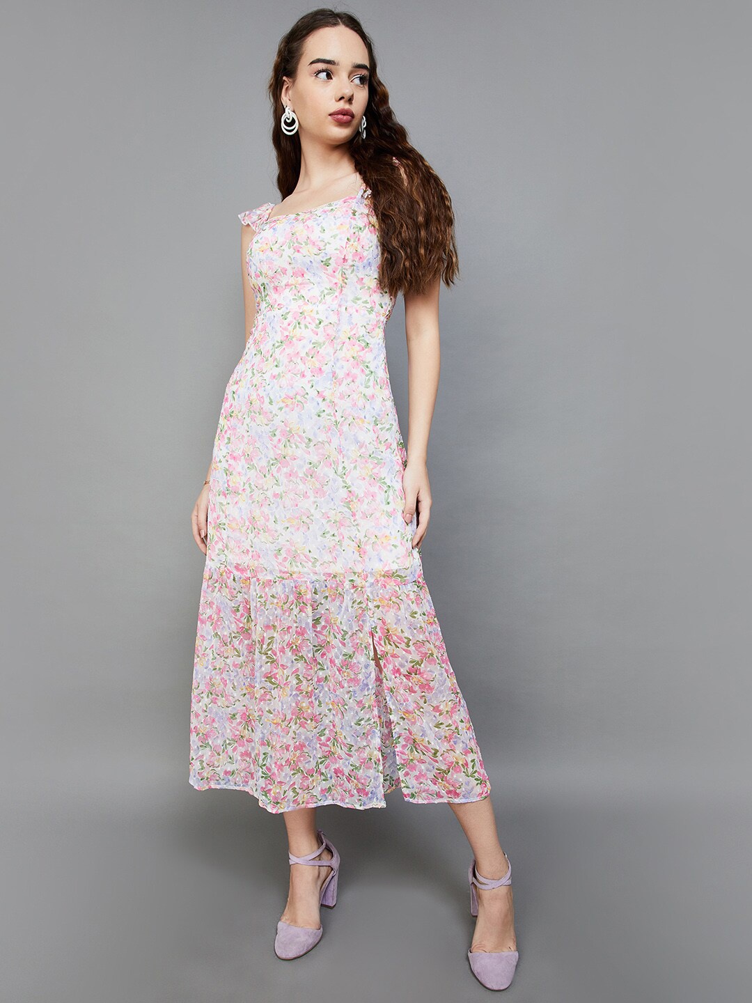 

Ginger by Lifestyle Floral Printed Round Neck Sleeveless Maxi Dress, Off white