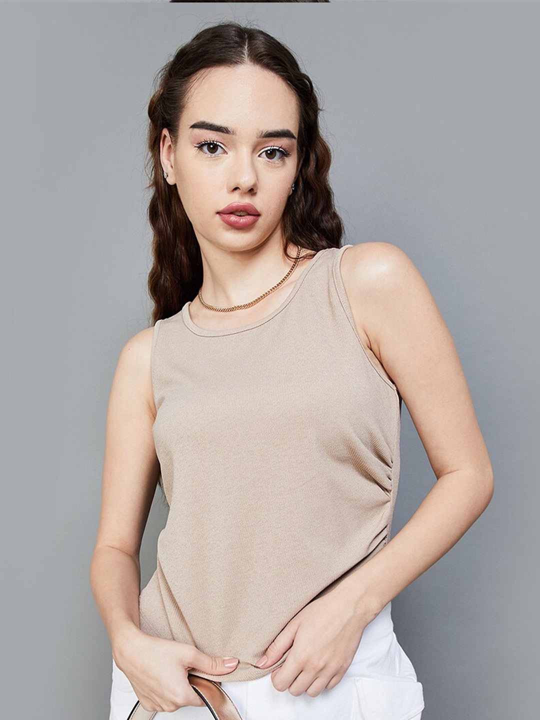 

Ginger by Lifestyle Round Neck Cotton Top, Beige