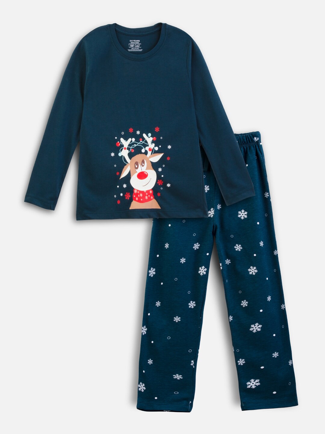 

Nap Chief Kids Rudolph Printed Pure Cotton Night suit, Teal