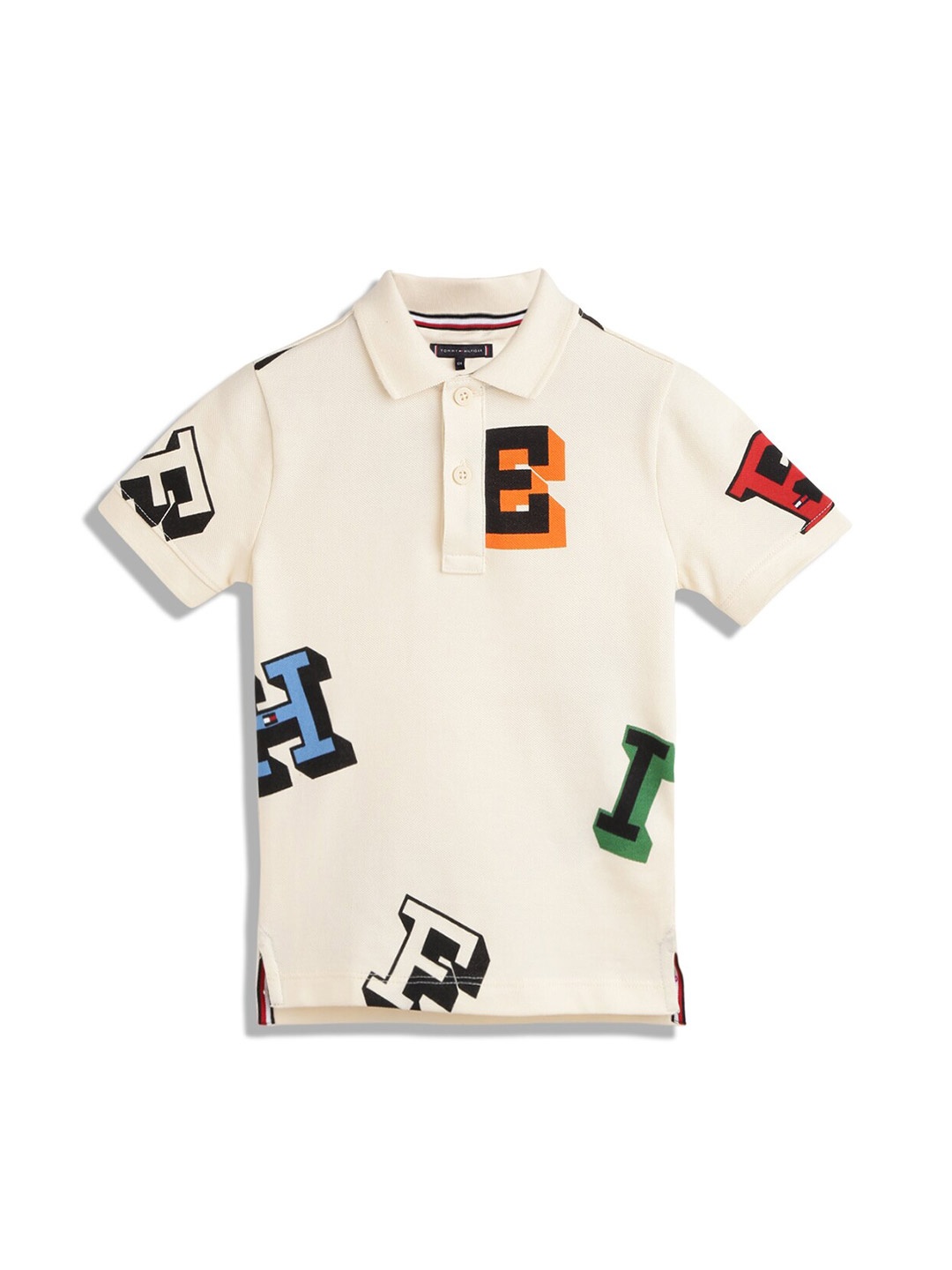 

Tommy Hilfiger Boys Polo Collar Applique Cotton T-shirt, Beige